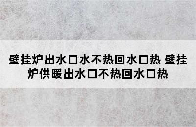 壁挂炉出水口水不热回水口热 壁挂炉供暖出水口不热回水口热